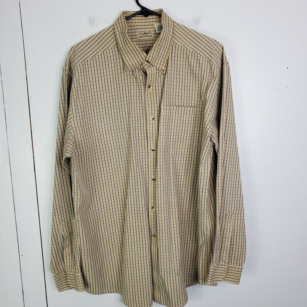 Ll Bean Button Down Shirt Mens L Plaid Cotton Business Casual Office Grid